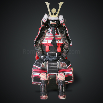 Yamanaka Yukimori Black & Red Samurai Armor Oyoroi Style Kuwagata Meadate Armor with mixed Black Red & White Cords